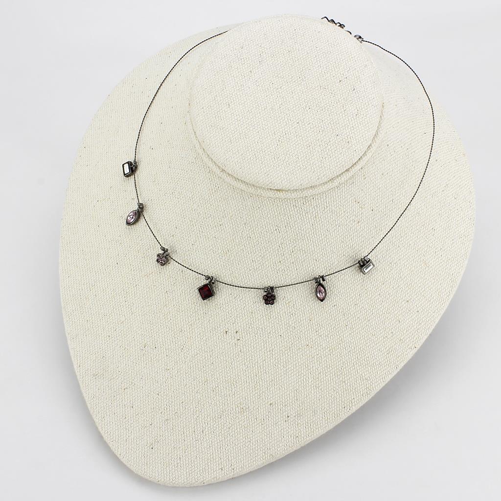 LO4729 Ruthenium White Metal Necklace featuring a multi-color top grade crystal, elegantly designed with a luxurious finish.